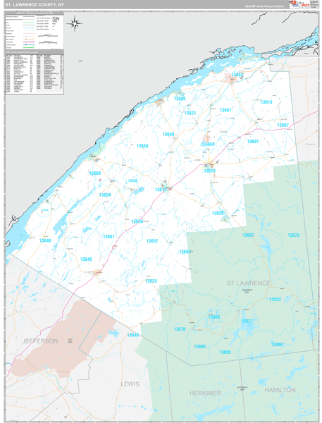 St. Lawrence County Wall Map Premium Style